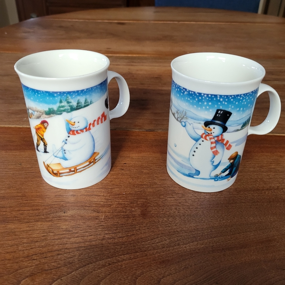 2 Dunoon 'Mister Snowman' Christmas Winter Mugs, By Ruth Boden Marked Scotland
